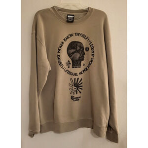 Men's Stance Crew Sweatshirt "KNOW THYSELF" head w/mushrooms Size XL Tan Unisex